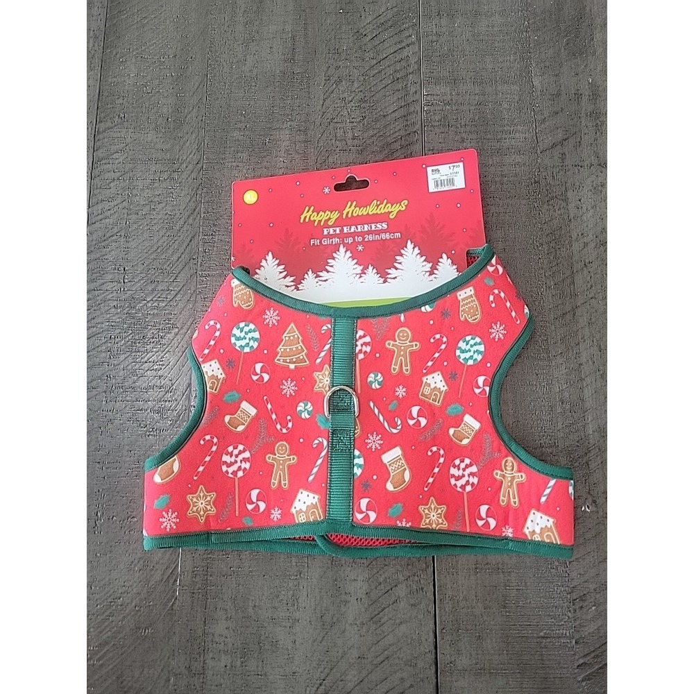 Happy Howlidays Christmas Pet Harness 26in Girth XL Gingerbread Candy Trees New